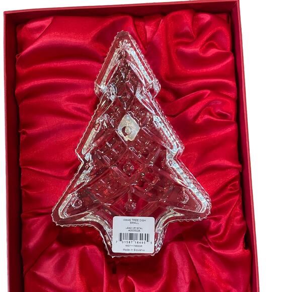 WATERFORD Crystal Christmas Tree Candy Dish Tray in Holiday Red Gift Box NEW - Picture 4 of 16